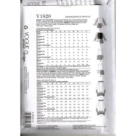 Vogue V1820 Misses XS to XXL Sandra Betzina Skirt and Top Uncut Sewing Pattern - Picture 2 of 2